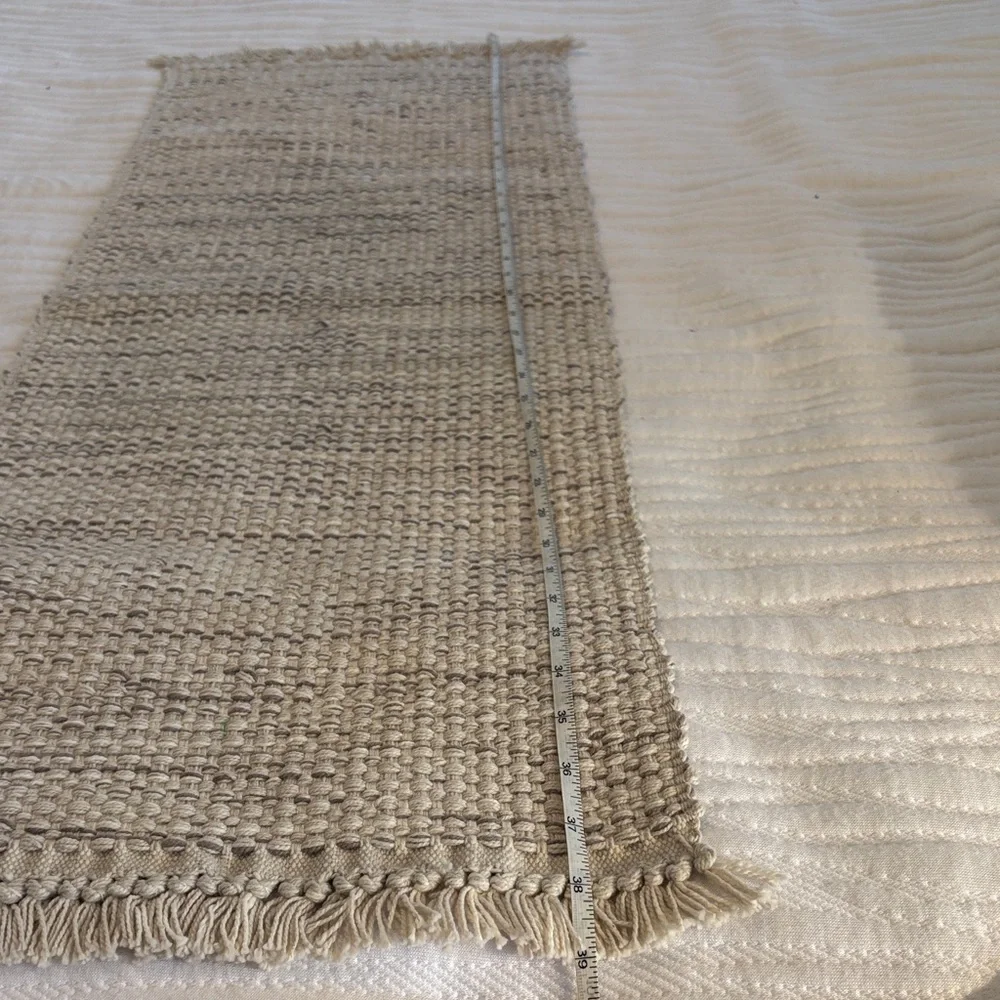 Contemporary Woven Shades of Cream and Gray Table Runner 39 x 13 inches